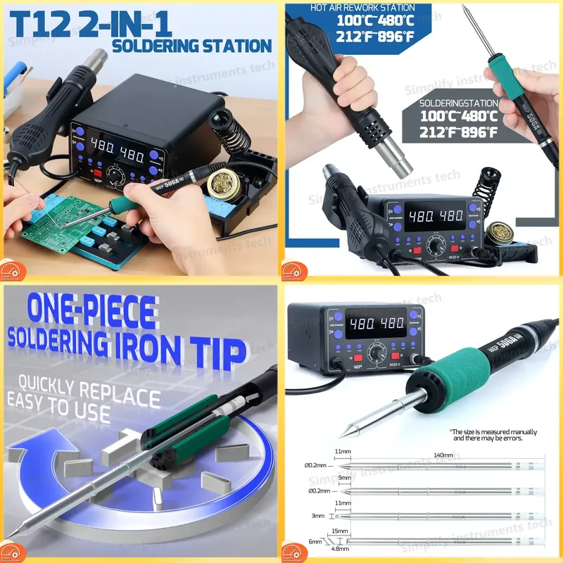 Hot Air Rework Station T12 - 775Wはんだ付けステーション 2 in 1 ホットエアリワークステーション T12はんだごてキット付き