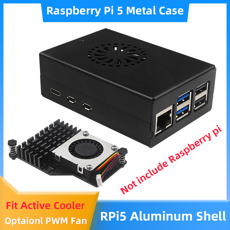 Raspberry Pi 5 8Gb Kit - Raspberry Pi 5 アルミニウム合金ケース ブラックメタルシェル オプションのアクティブクーラー速度調整可能な